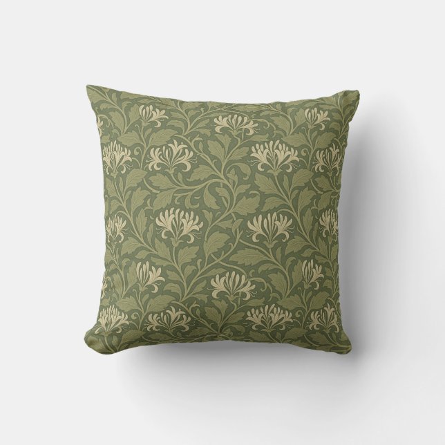 William Morris  Floral Honeysuckle Green Kussen (Voorkant)