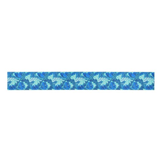 William Morris Floral, Indigo Blue en Turquoise Grosgrain Lint (Voorkant)