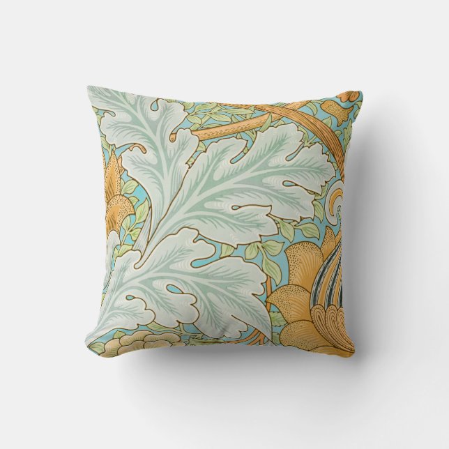 William Morris  Floral Leaf Blue Gold Kussen (Voorkant)