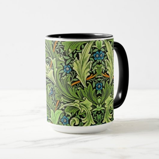 William Morris Floral Patroon Blauw Geel Groen Mok (Voorkant rechts)