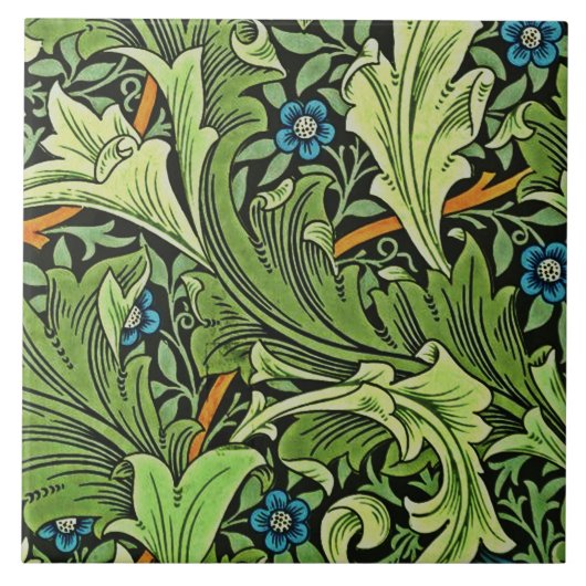 William Morris Floral Patroon Blauw Geel Groen Tegeltje (Voorkant)