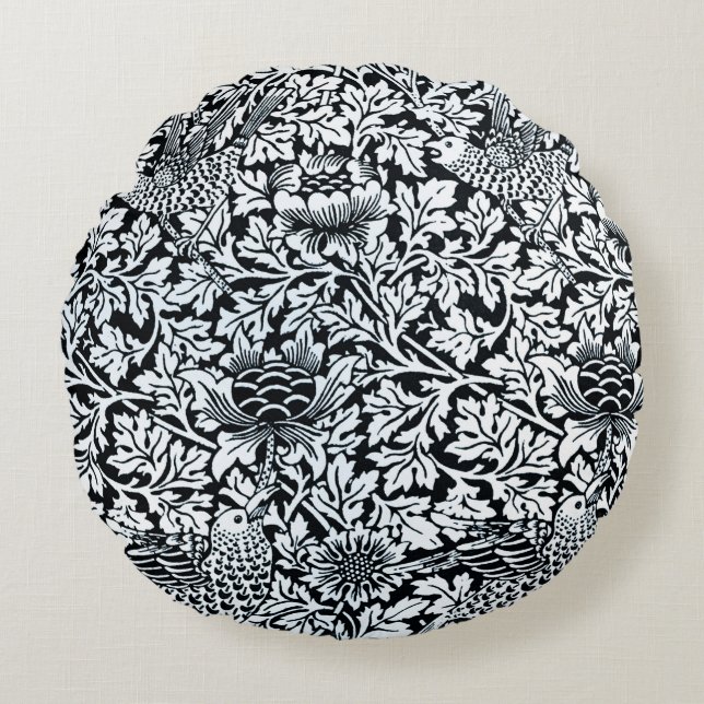 William Morris Floral Pattern Bird Anenome Rond Kussen (Voorkant)