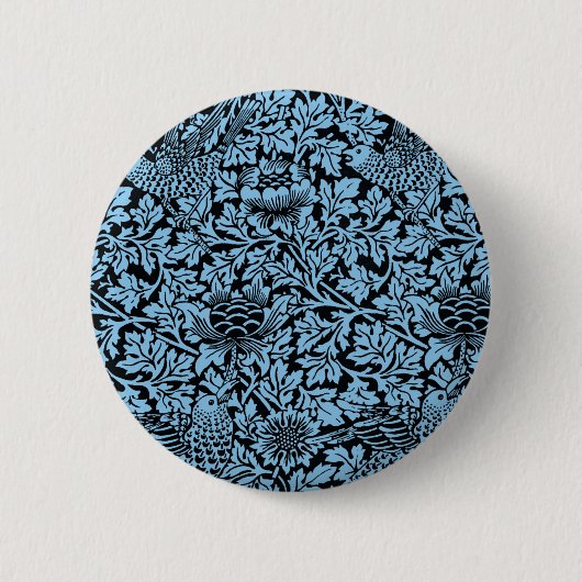 William Morris Floral Pattern Bird Anenome Ronde Button 5,7 Cm (Voorkant)