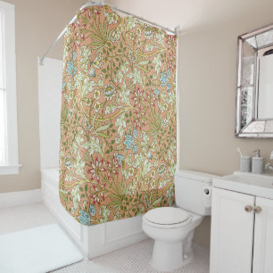 William Morris Floral Pattern Flowers Pink Blue Douchegordijn