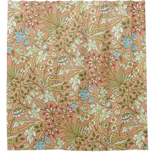 William Morris Floral Pattern Flowers Pink Blue Douchegordijn (Voorkant)