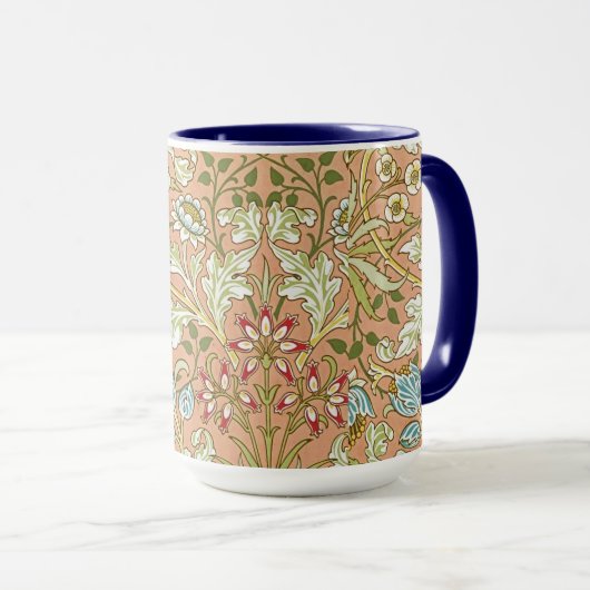 William Morris Floral Pattern Flowers Pink Blue Mok (Voorkant rechts)