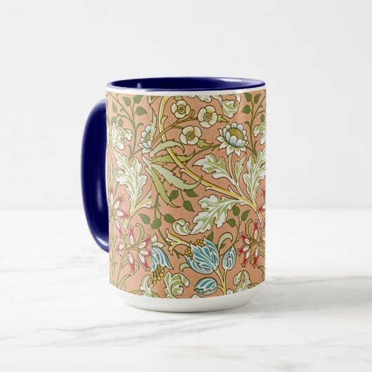 William Morris Floral Pattern Flowers Pink Blue Mok (Voorkant links)