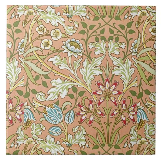 William Morris Floral Pattern Flowers Pink Blue    Tegeltje (Voorkant)