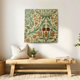 William Morris Floral Pattern Green Cream and Rust Wandkleed