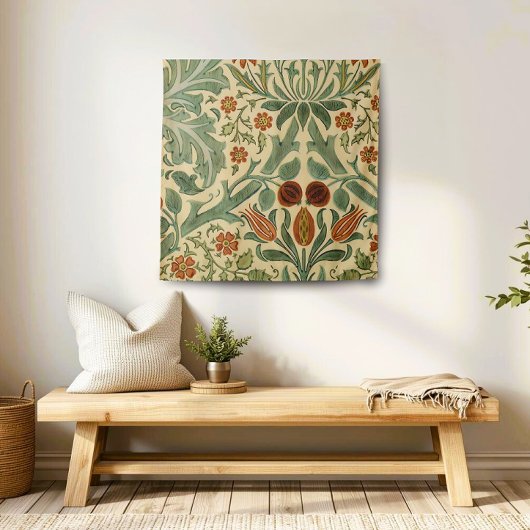 William Morris Floral Pattern Green Cream and Rust Wandkleed