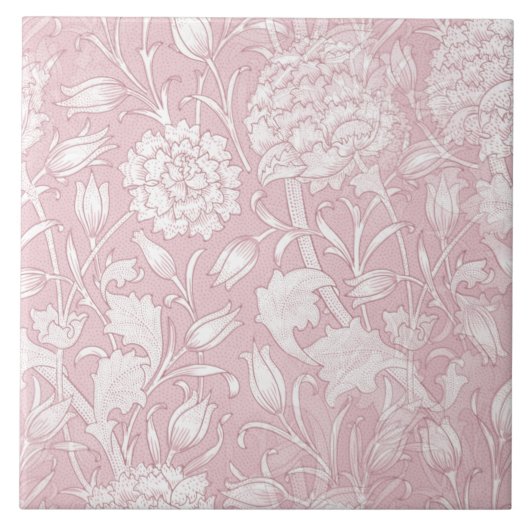 William Morris Floral Pattern in Pink Ceramic Tile Tegeltje (Voorkant)
