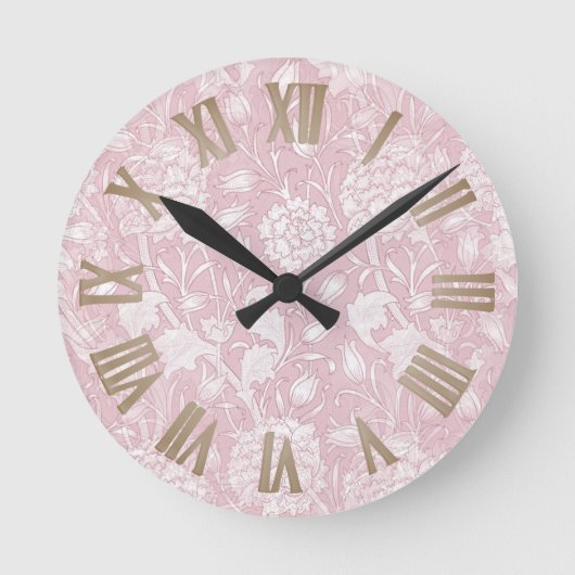 William Morris Floral Pattern in Pink Ronde Klok (Voorkant)
