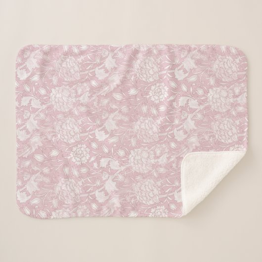 William Morris Floral Pattern in Pink Sherpa Deken (Voorkant (horizontaal))