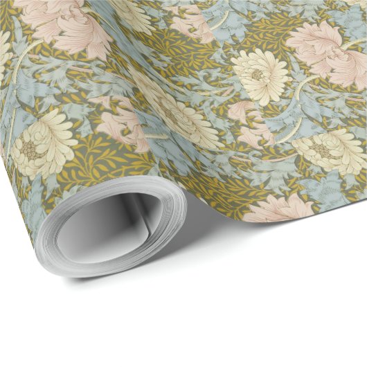 William Morris  Floral Pink Chrysanthemum Cadeaupapier (Rol Hoek)