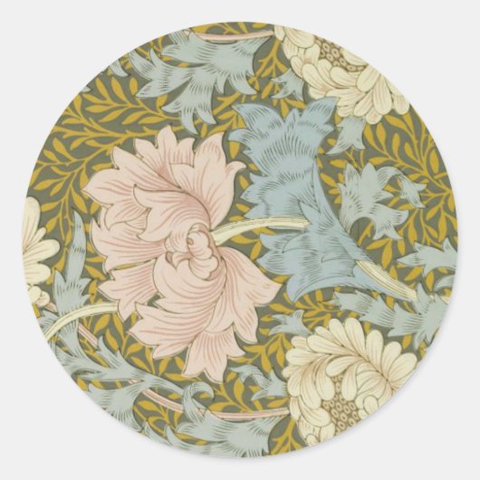 William Morris  Floral Pink Chrysanthemum Ronde Sticker (Voorkant)