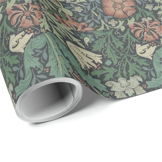 William Morris  Floral Pink Green Compton Cadeaupapier (Rol Hoek)