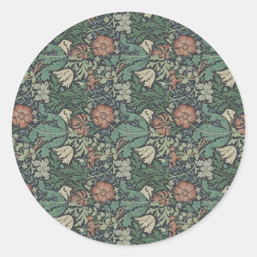 William Morris  Floral Pink Green Compton Ronde Sticker (Voorkant)