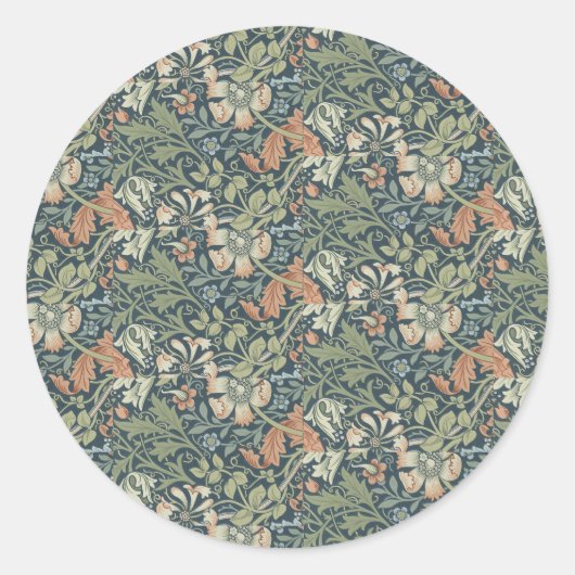William Morris Floral Pink Green Compton Ronde Sticker (Voorkant)