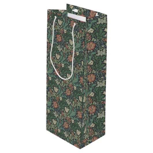 William Morris Floral Pink Green Compton Wijn Cadeautas (Voorkant Gekanteld)