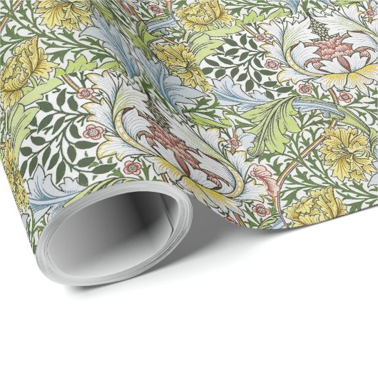 William Morris  Floral Pink Green Myrtle Cadeaupapier (Rol Hoek)