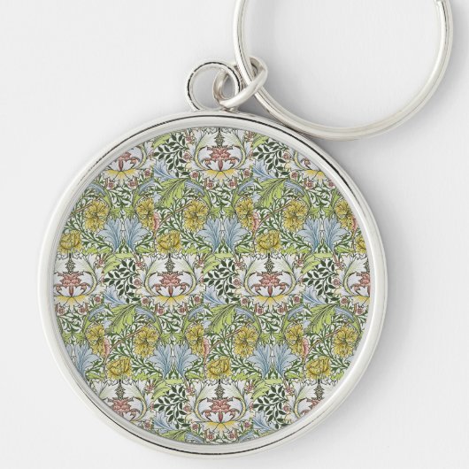 William Morris  Floral Pink Green Myrtle Sleutelhanger (Voorkant)