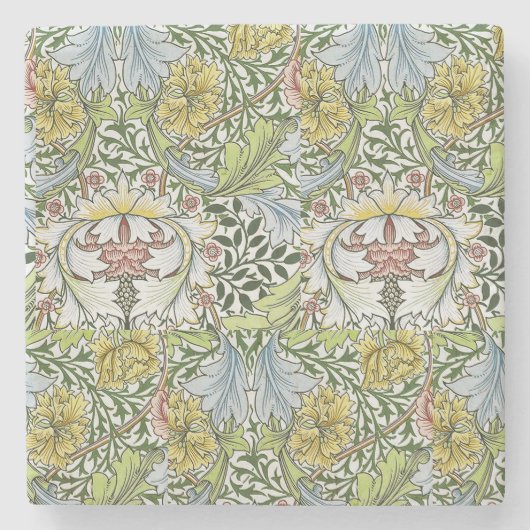 William Morris  Floral Pink Green Myrtle Stenen Onderzetter (Voorkant)