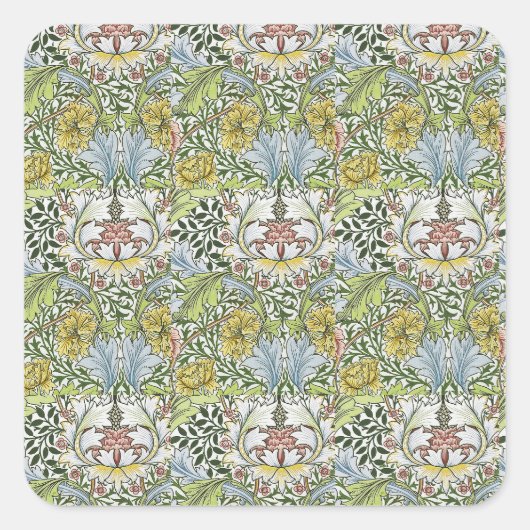 William Morris  Floral Pink Green Myrtle Vierkante Sticker (Voorkant)