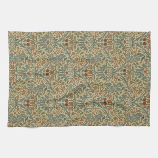 William Morris  Floral Red Autumn Flowers Theedoek (Horizontaal)