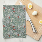 William Morris  Floral Red Green Arbutus Theedoek (Quarter Fold)