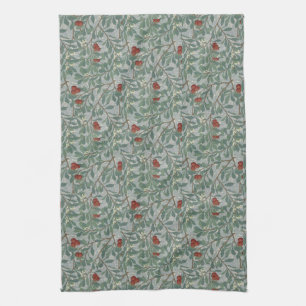 William Morris  Floral Red Green Arbutus Theedoek