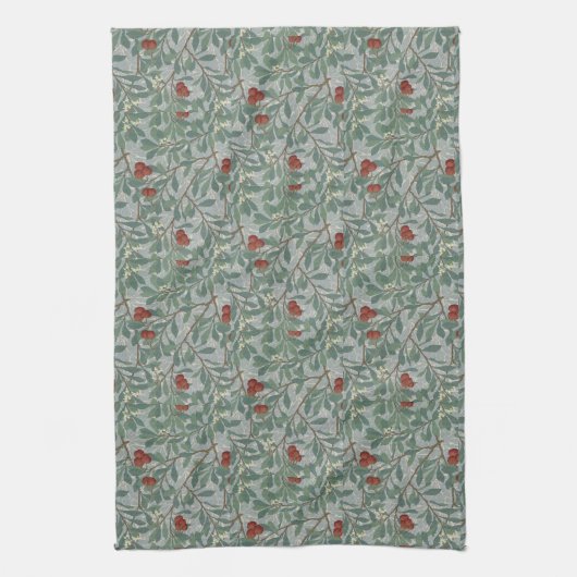 William Morris  Floral Red Green Arbutus Theedoek (Verticaal)