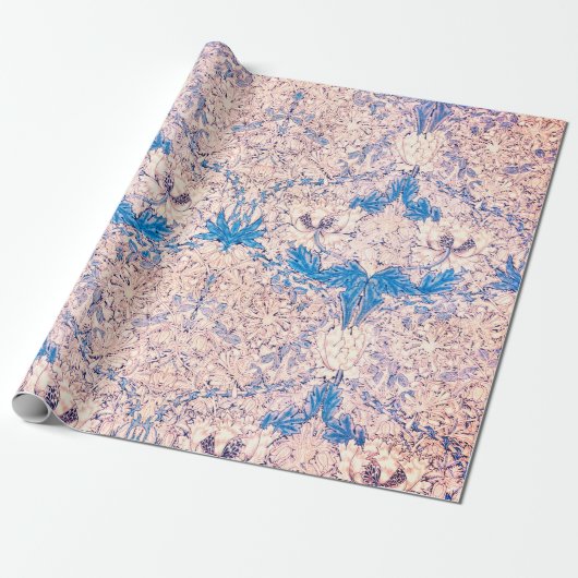William Morris FLORAL ROZE EN BLAUW inpakpapier (Uitgerold)