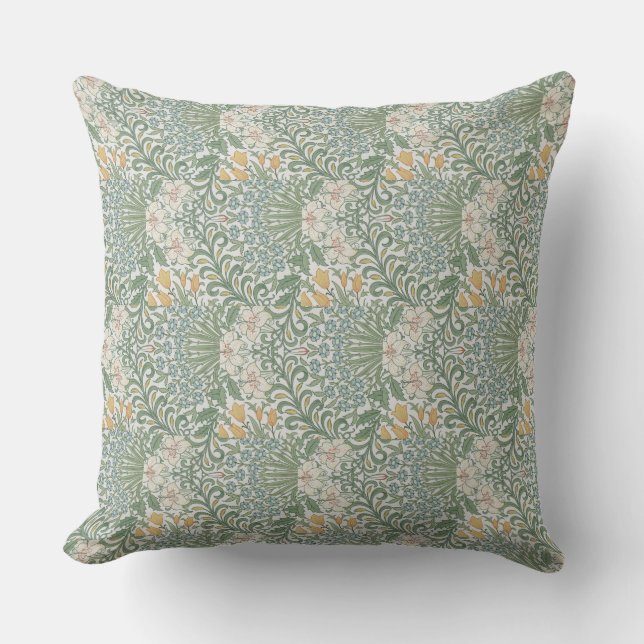 William Morris  Floral Yellow Blue Garden Kussen (Voorkant)