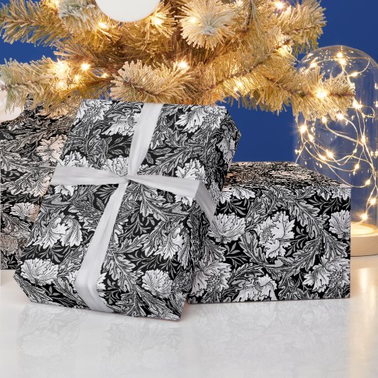 William Morris Floral, zwart, wit en grijs Cadeaupapier (Feestdagen)
