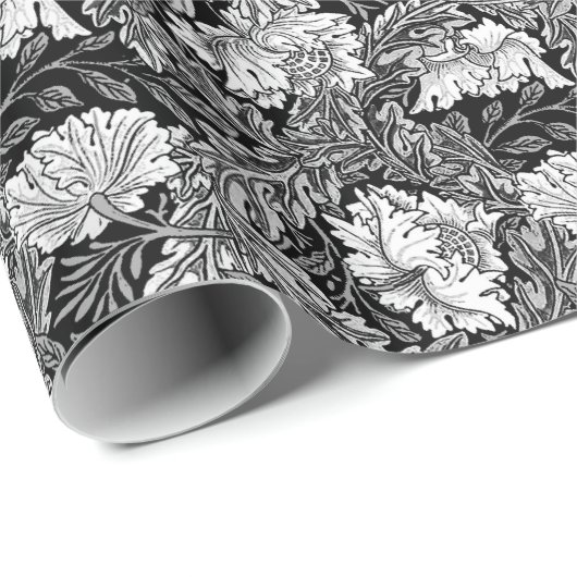 William Morris Floral, zwart, wit en grijs Cadeaupapier (Rol Hoek)