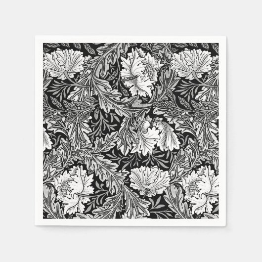 William Morris Floral, zwart, wit en grijs Servetten (Voorkant)