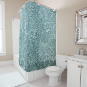 William Morris, floreel, patroon, groen, metallisc Douchegordijn (In situ)