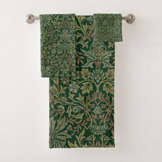 William Morris Flower Garden-Groene Bad Handdoek (Insitu)