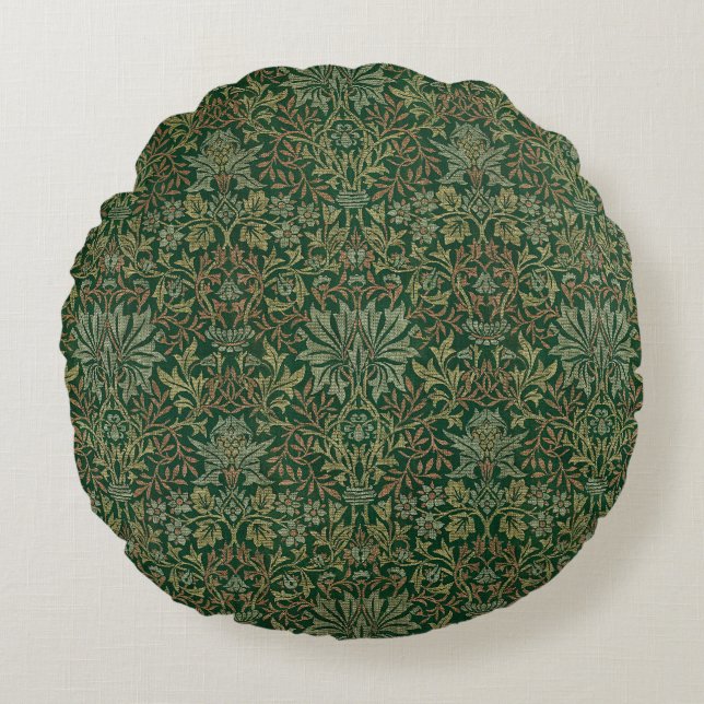 William Morris Flower Garden-Groene Rond Kussen (Voorkant)