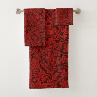 William Morris Flowers Birds Red Bad Handdoek