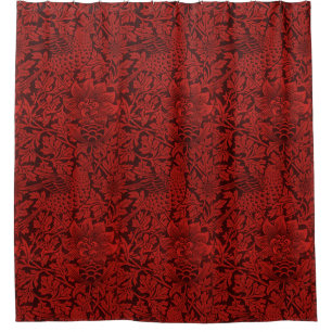 William Morris Flowers Birds Red Douchegordijn
