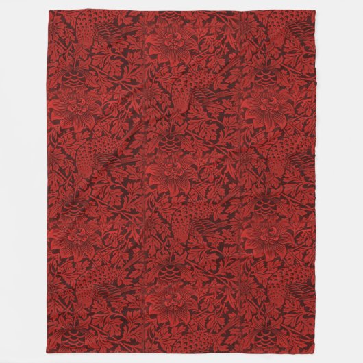 William Morris  Flowers Birds Red Fleece Deken (Voorkant)