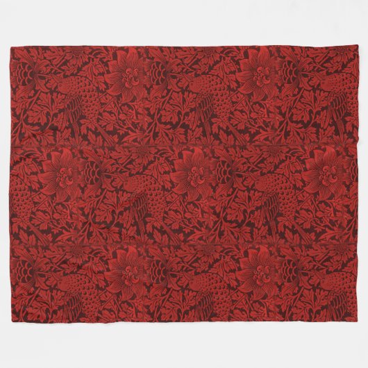 William Morris  Flowers Birds Red Fleece Deken (Voorkant (Horizontaal))