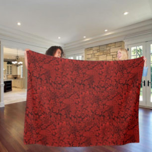 William Morris  Flowers Birds Red Fleece Deken