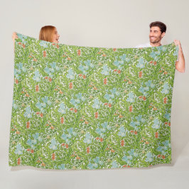 William Morris  Flowers Floral Green Pink Fleece Deken