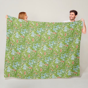 William Morris  Flowers Floral Green Pink Fleece Deken