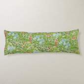 William Morris  Flowers Floral Green Pink Lichaamskussen (Achterkant)