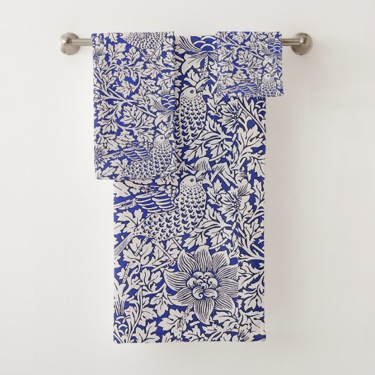 William Morris  Flowers Vogels Blauw Wit Bad Handdoek (Insitu)