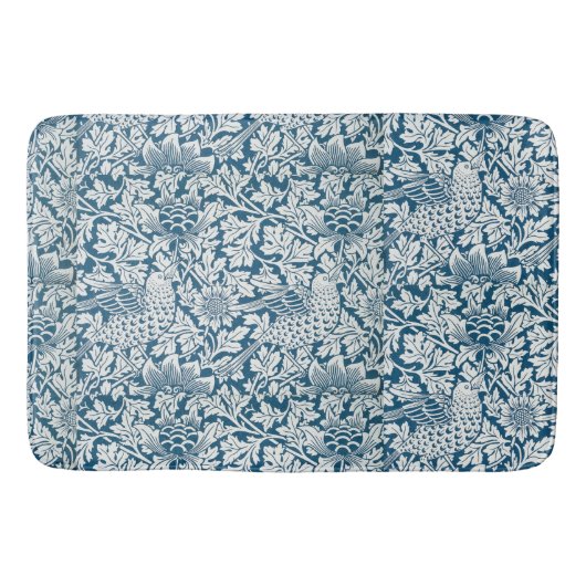 William Morris  Flowers Vogels Blauw Wit Badmat (Voorkant)