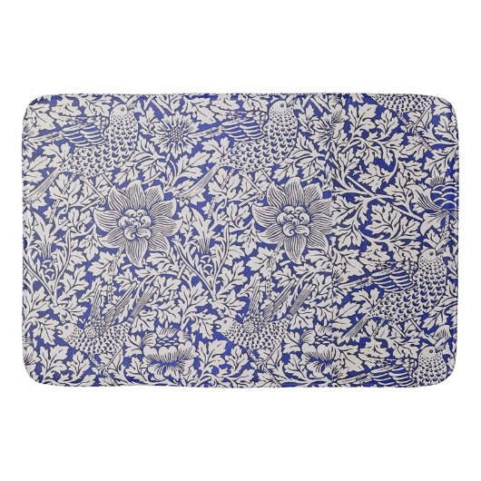 William Morris  Flowers Vogels Blauw Wit Badmat (Voorkant)